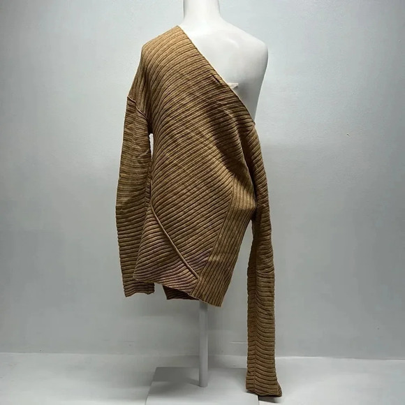 Free People Love and Harmony Sweater Asymmetrical Hem Knit Tan Brown Size Small - Picture 6 of 9